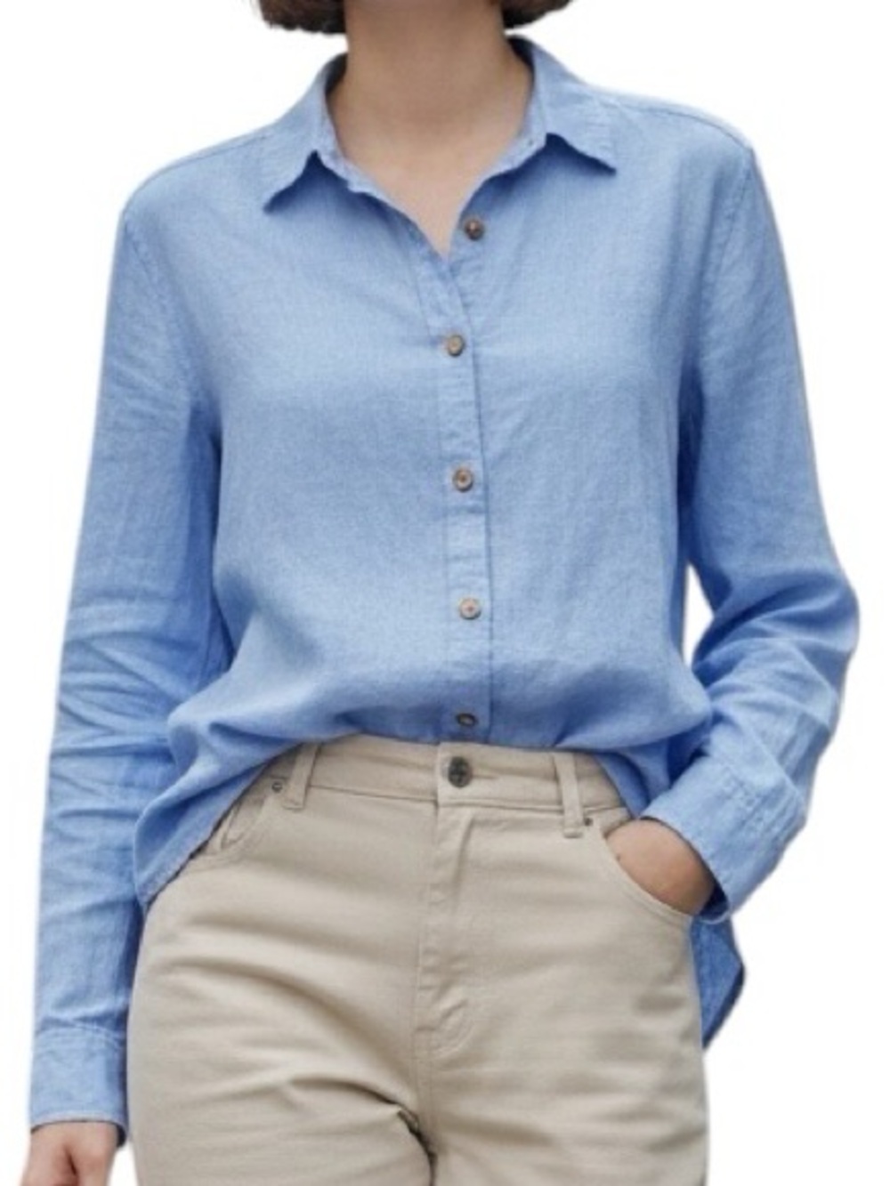 Orvis Women's Light Blue Button-Down Linen Blend Shirt Size Large